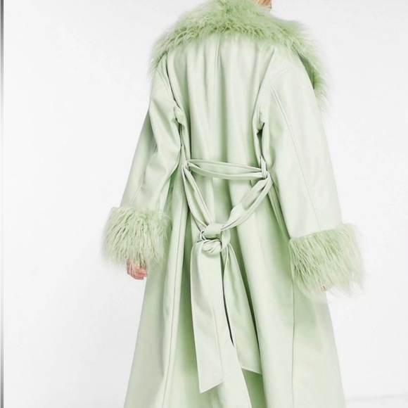 Faux Leather Fur Feather Trim Coat | ASOS - Picture 2 of 5